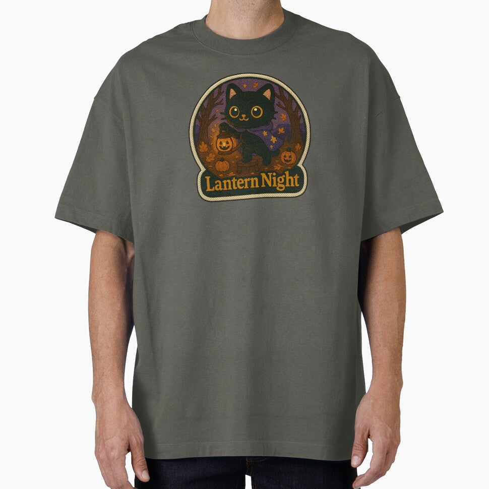 Halloween Cat Lantern Night Embroidery | Cute Black Cat with Jack-o’-Lantern by Nuist25 T-Shirts, Hoodie,... (Image 1)