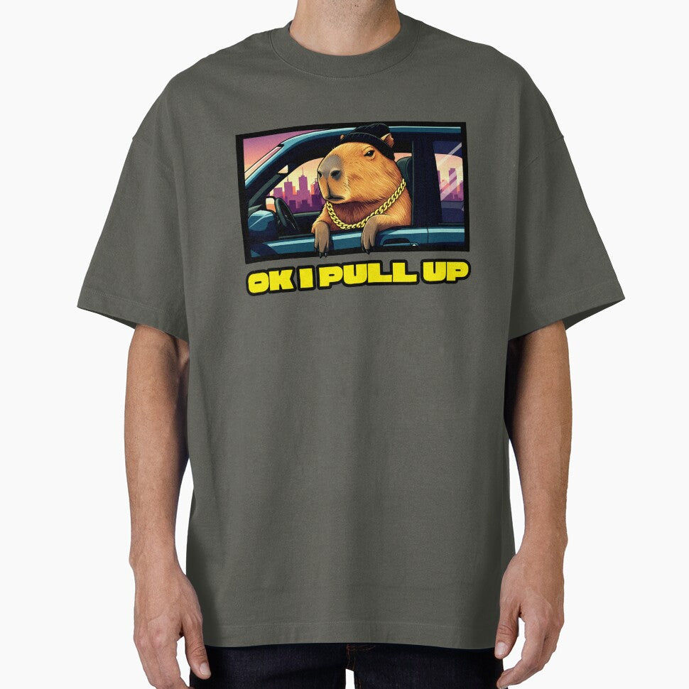 Chill Capybara in Car - OK I Pull Up Meme Design by Zayavca T-Shirts, Hoodie, Sweatshirt | BlankRebels.com (Image 1)