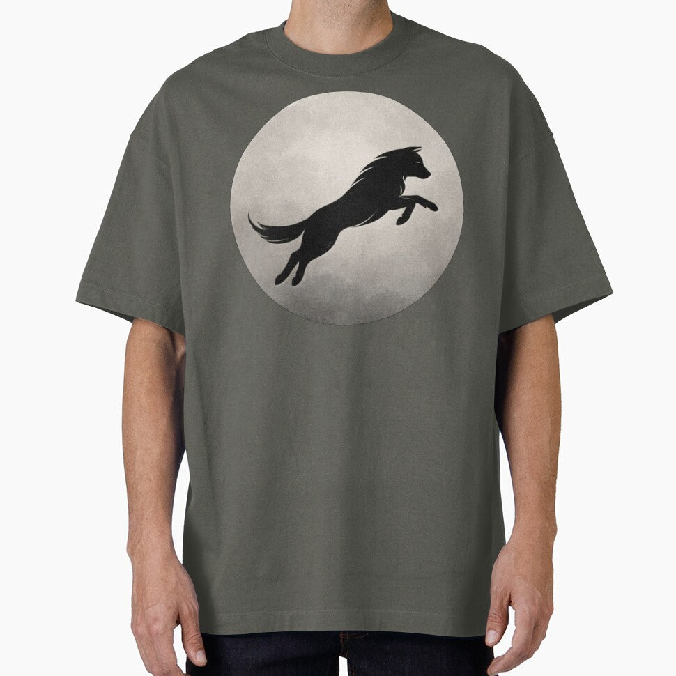 Moon Wolf Silhouette T-Shirt | Minimal Night Aesthetic Wolf Art Tee by KDesignCrafts Hoodie, Sweatshirt (Image 1)