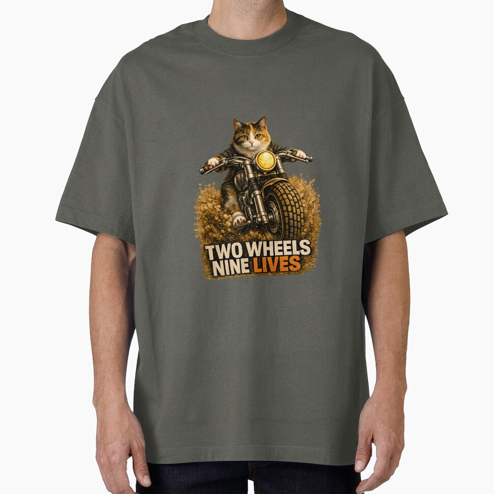 Calico Cat Motorcycle Art – Two Wheels Nine Lives Biker Cat Print Design by PixelsPaws