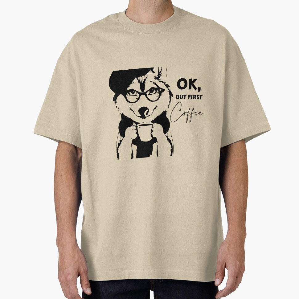 OK, but first coffee, husky, husky lover, coffee lover, coffee by sasumiworld T-Shirts, Hoodie, Sweatshirt (Image 1)