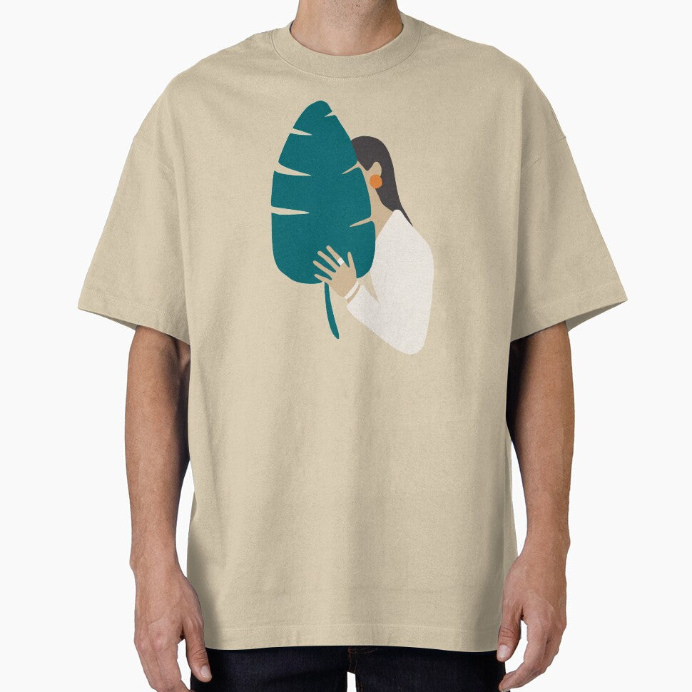 Brunette girl in white with tropical banana leaf by Nossikko T-Shirts, Hoodie, Sweatshirt | BlankRebels.com (Image 1)