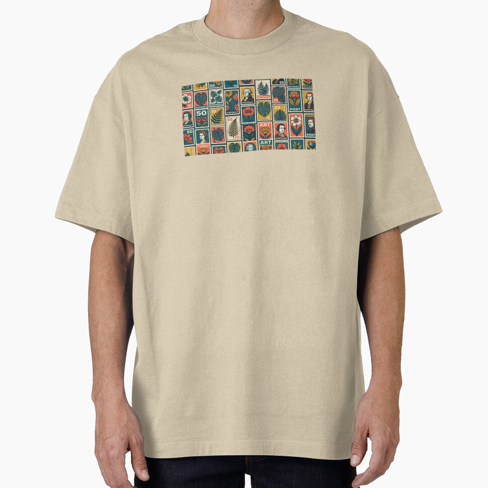 Vintage Stamp Collage Grid by AuraGenLab T-Shirts, Hoodie, Sweatshirt | BlankRebels.com (Image 1)