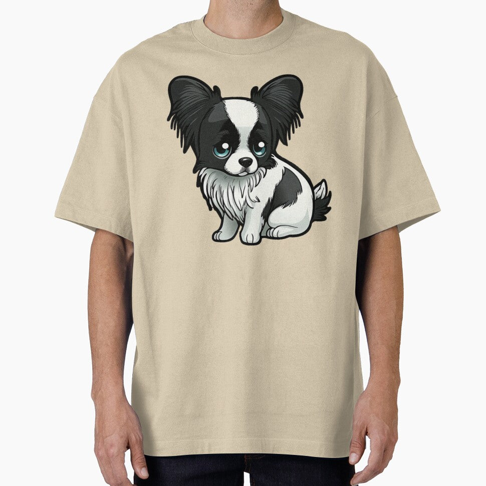 Papillon Puppy Dog - Black and White Fur - Kawaii Cartoon by UncannyCanvas