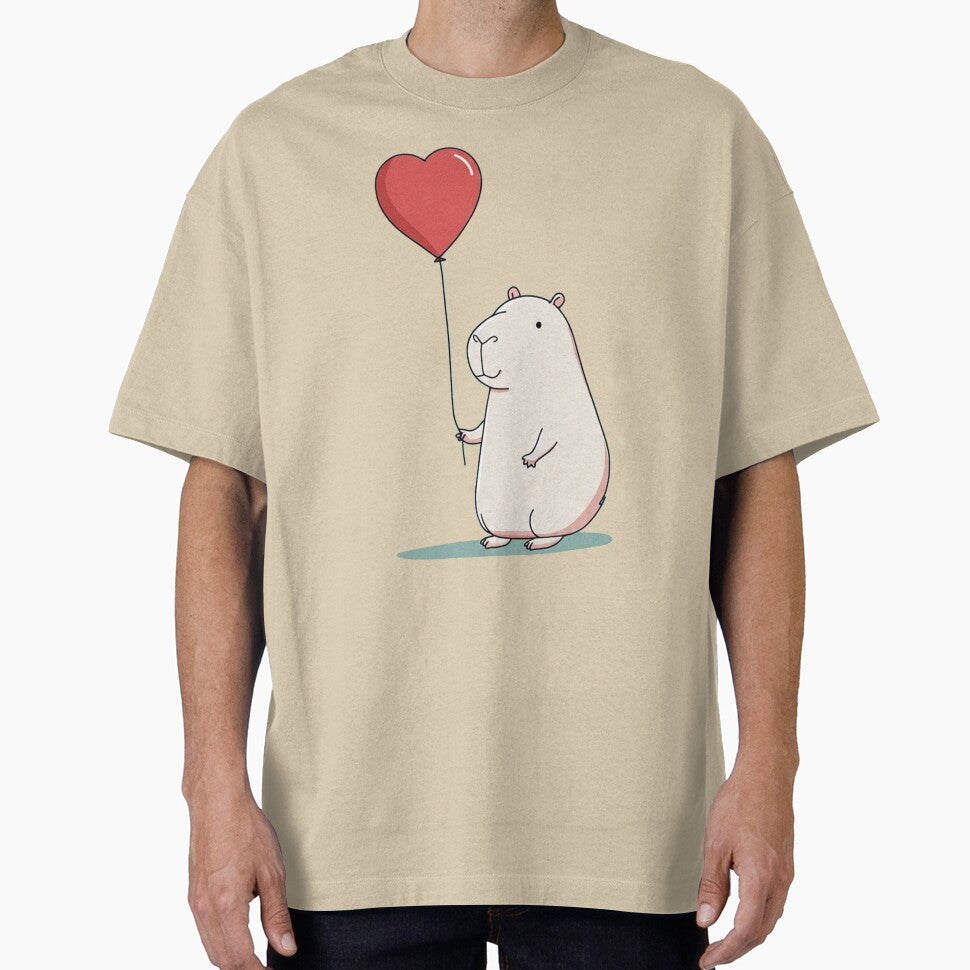 Cute Capybara Holding Heart Balloon Kawaii T-Shirts, Hoodie, Sweatshirt