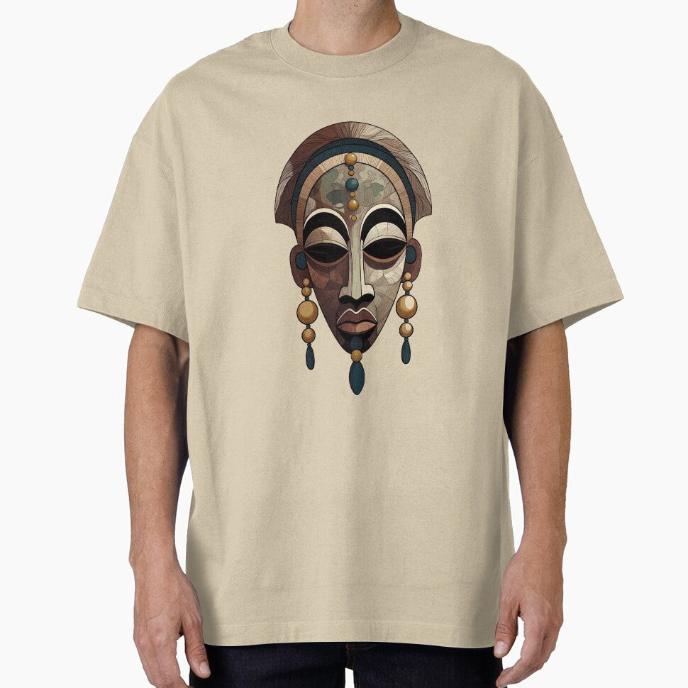 Earthy Boho African Tribal Mask – Beaded Adornment by PixelQ