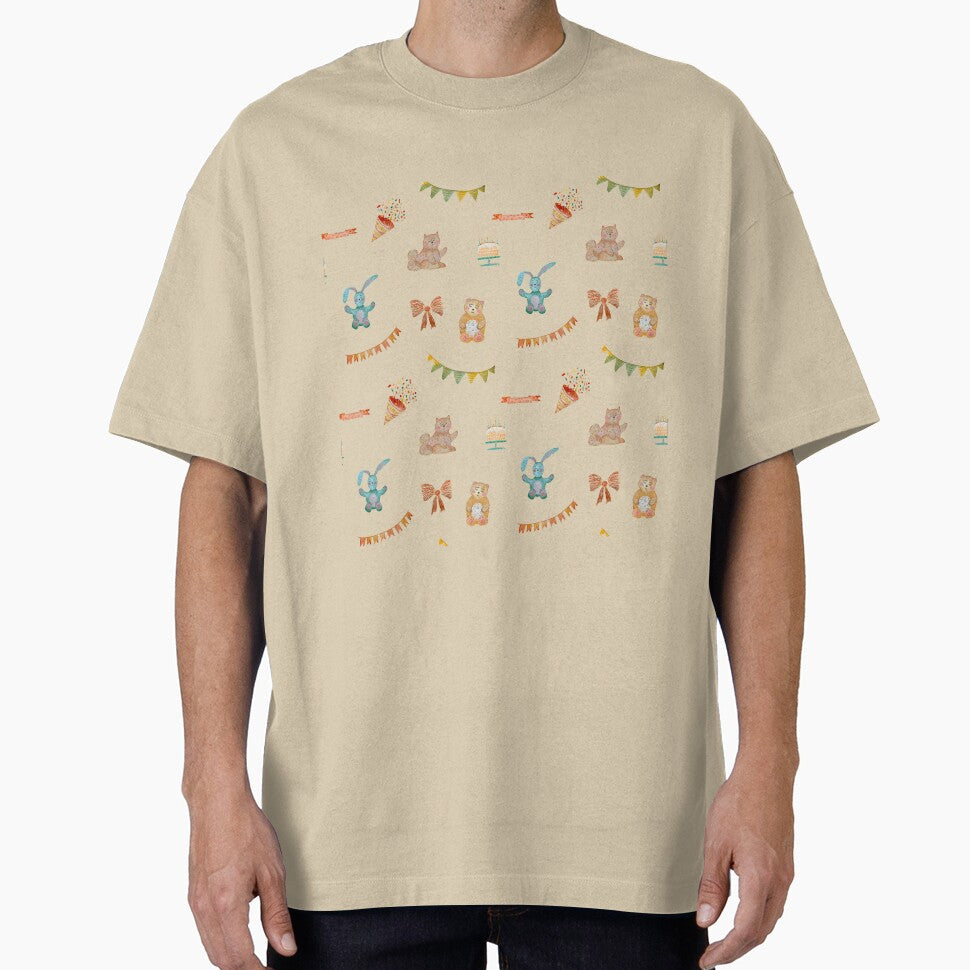 Happy birthday cake cat flower pattern watercolor beige by Yana Mustafina | Boho Soulful Designs T-Shirts,... (Image 1)