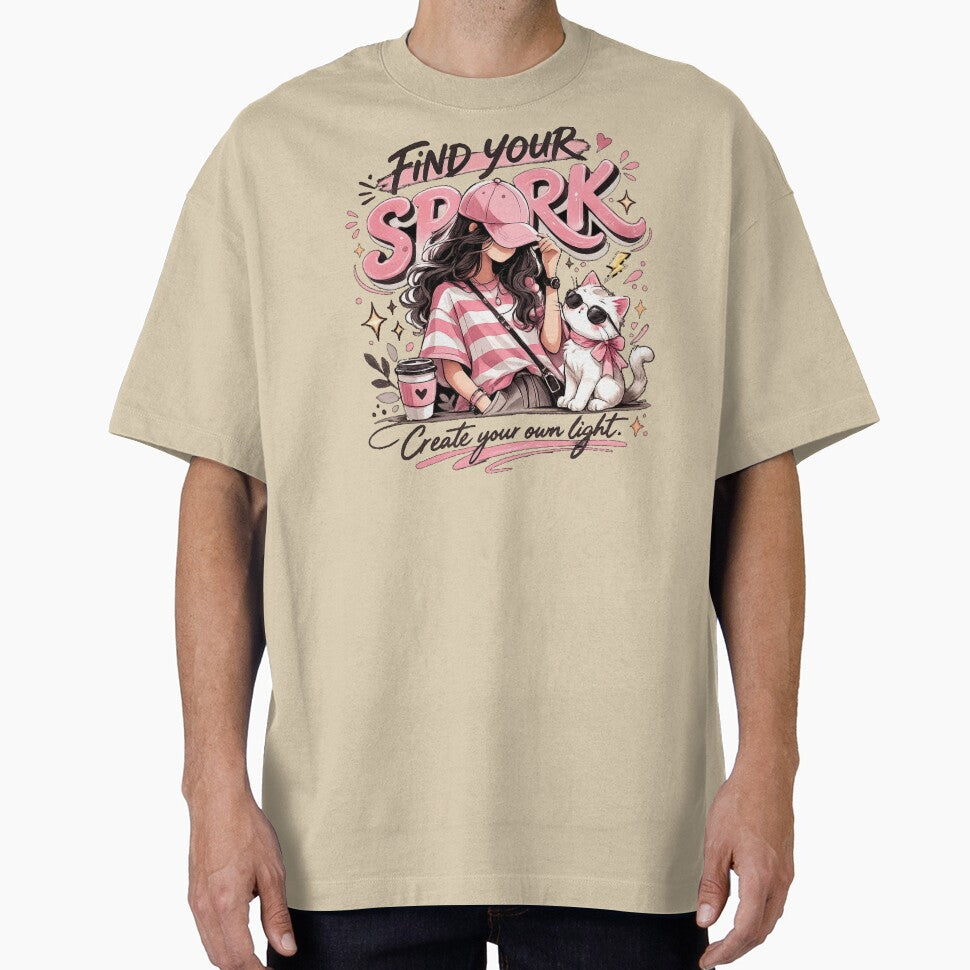 Find Your Spark T-Shirts – Cute Girl & Cat Aesthetic Style by KDesignCrafts Hoodie, Sweatshirt | BlankRebels.com (Image 1)