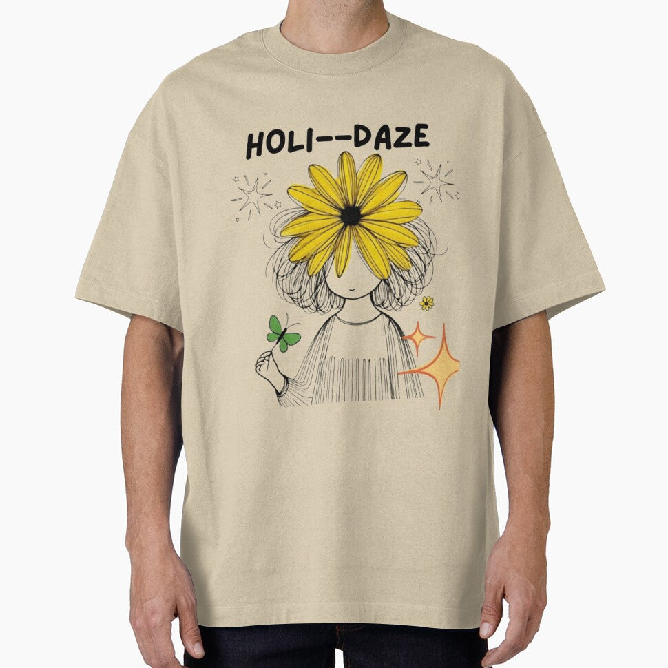 Holi-Daze Flower Head Girl | Cute Yellow Daisy Illustration | Whimsical Spring Design by Templateloom T-Shirts,... (Image 1)