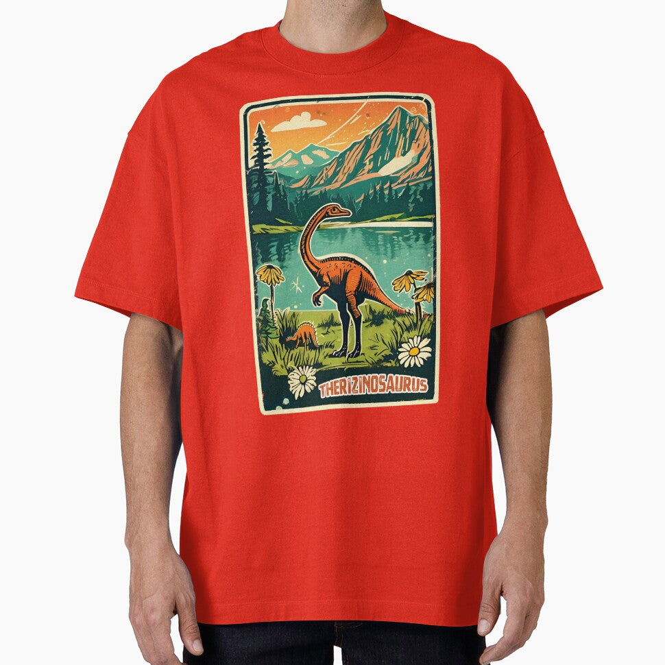 Retro Vintage Therizinosaurus Camping Dinosaur in Jurassic Period by FociCreate T-Shirts, Hoodie, Sweatshirt (Image 1)