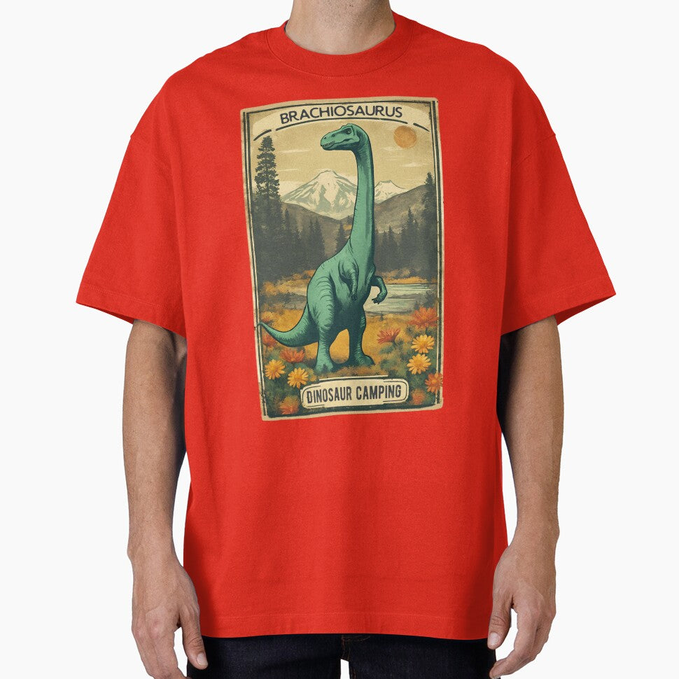 Retro Brachiosaurus Camping Dinosaur in Jurassic Period by FociCreate T-Shirts, Hoodie, Sweatshirt (Image 1)
