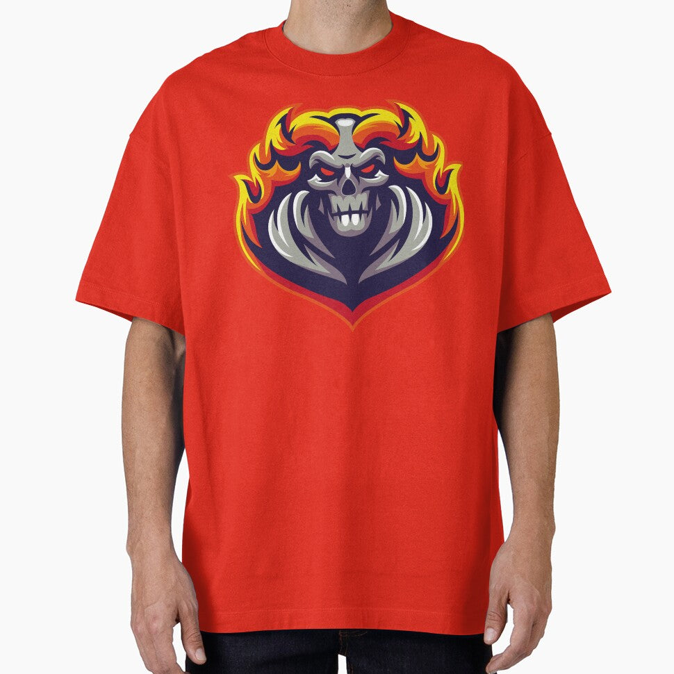 Fire Skull | Flaming Skull Artwork & E-Sport Logo Design by MerlinWear T-Shirts, Hoodie, Sweatshirt (Image 1)