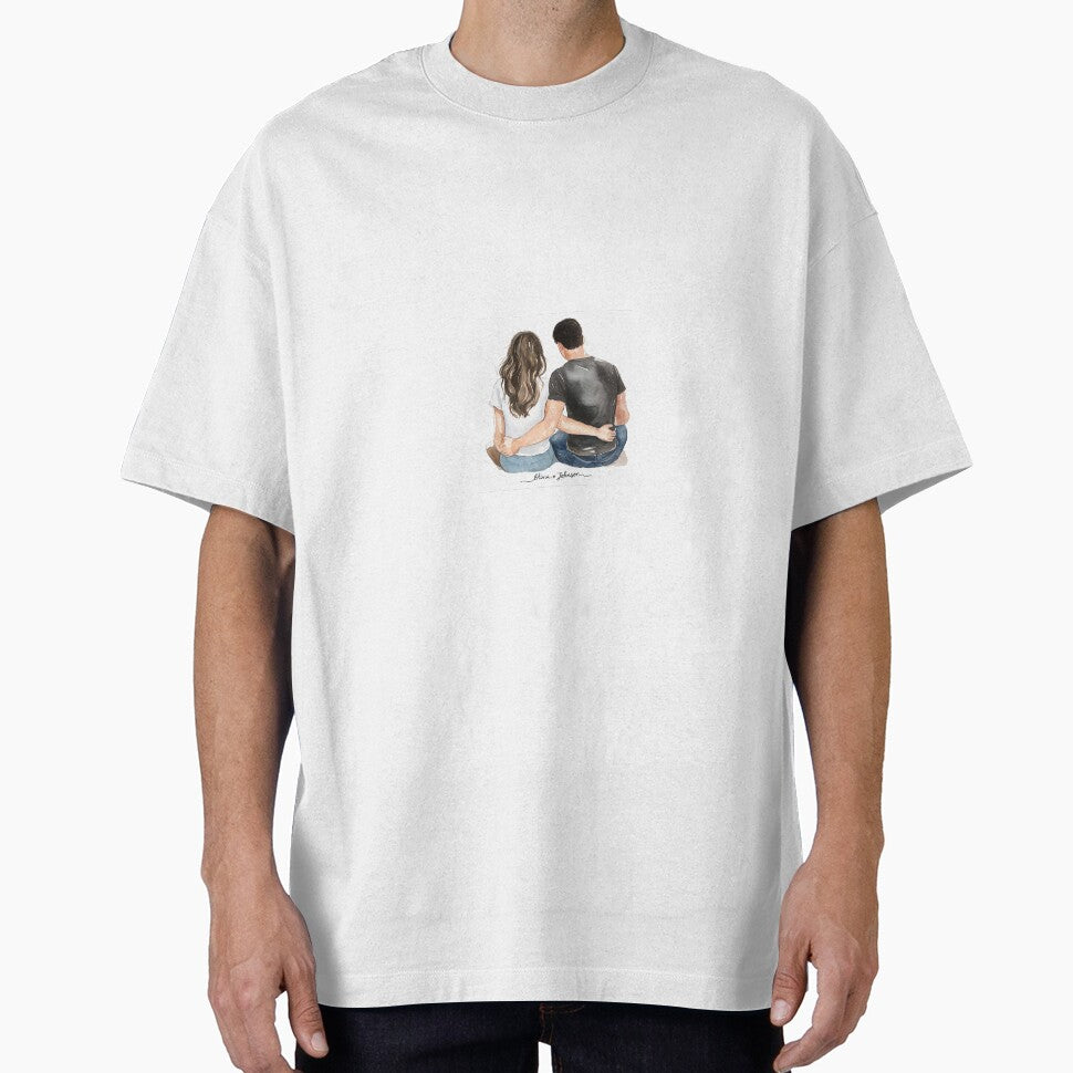 Romantic Couple Sitting Together | Personalized Love Illustration by FarhanMfempire T-Shirts, Hoodie, Sweatshirt (Image 1)