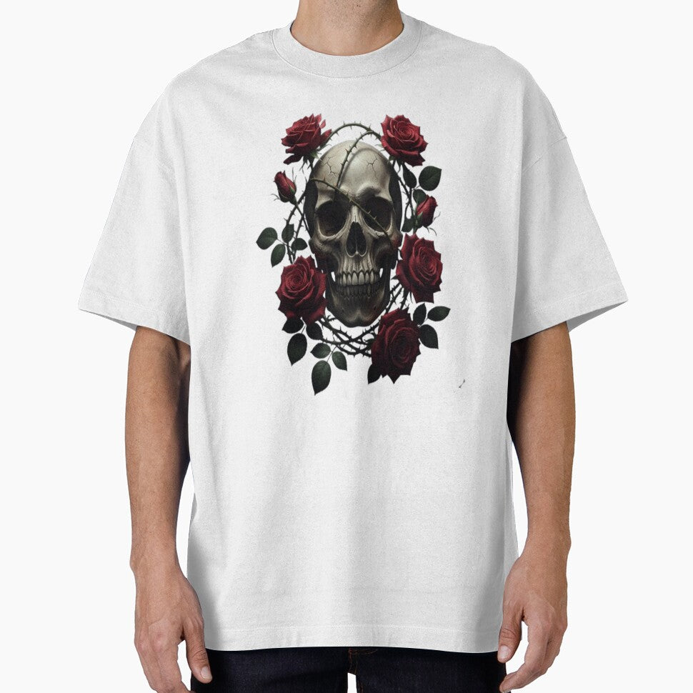 Dark Gothic Skull with Red Roses – Romantic Horror Floral Art by Chuahan_Arts
