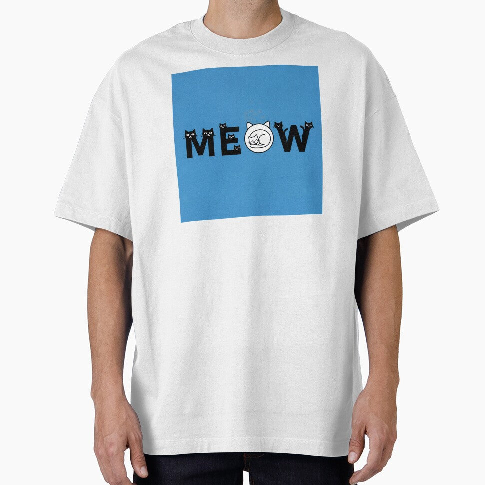 Meow Cat Lover Design - Cute Black and White Cats Typography Gift by SammyMorry T-Shirts, Hoodie, Sweatshirt (Image 1)
