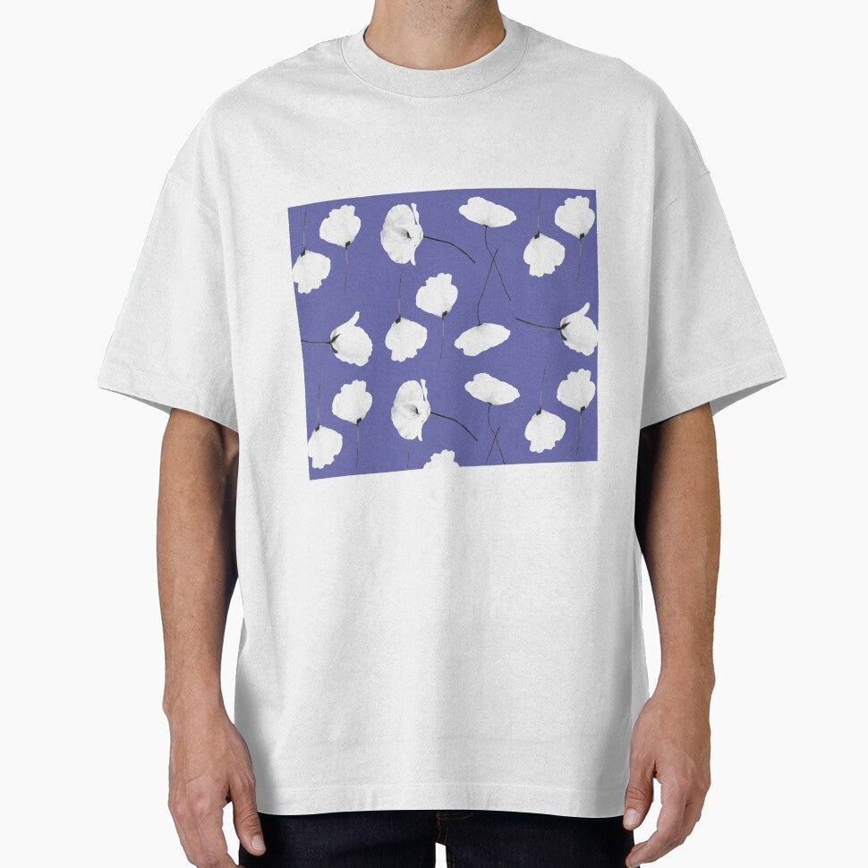 White poppies floral pattern on a purple background by by-jwp T-Shirts, Hoodie, Sweatshirt | BlankRebels.com (Image 1)