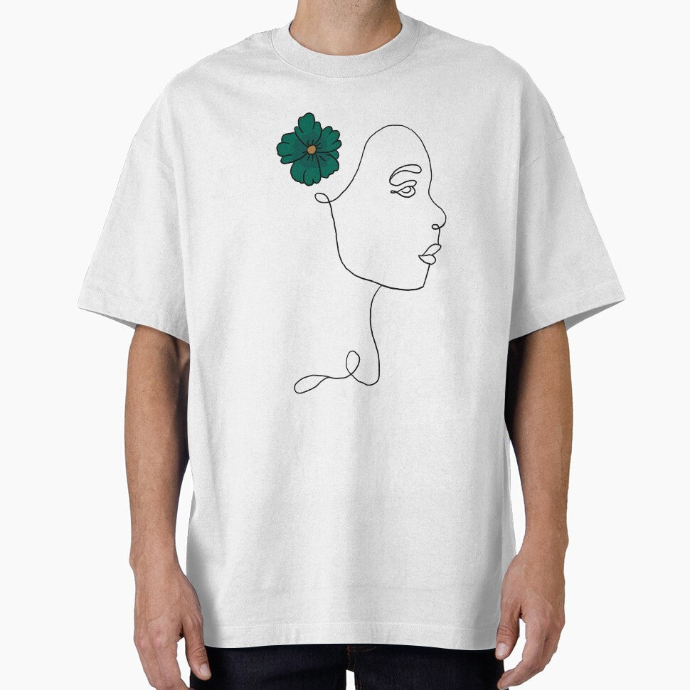 Line Art Drawing - Woman & Green Floral by Nebatsang T-Shirts, Hoodie, Sweatshirt | BlankRebels.com (Image 1)