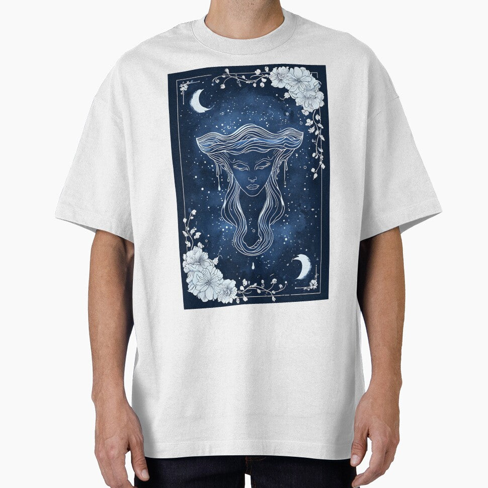 Celestial Goddess with Moon and Floral Line Art by CivilOrangeDesigns T-Shirts, Hoodie, Sweatshirt (Image 1)