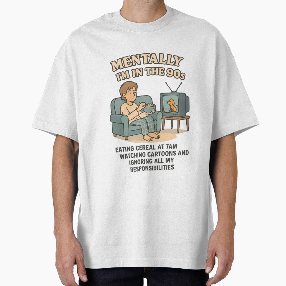 Mentally I’m in the 90s – Funny Nostalgia T-Shirt / Sticker by BambaKchula Hoodie, Sweatshirt | BlankRebels.com (Image 1)