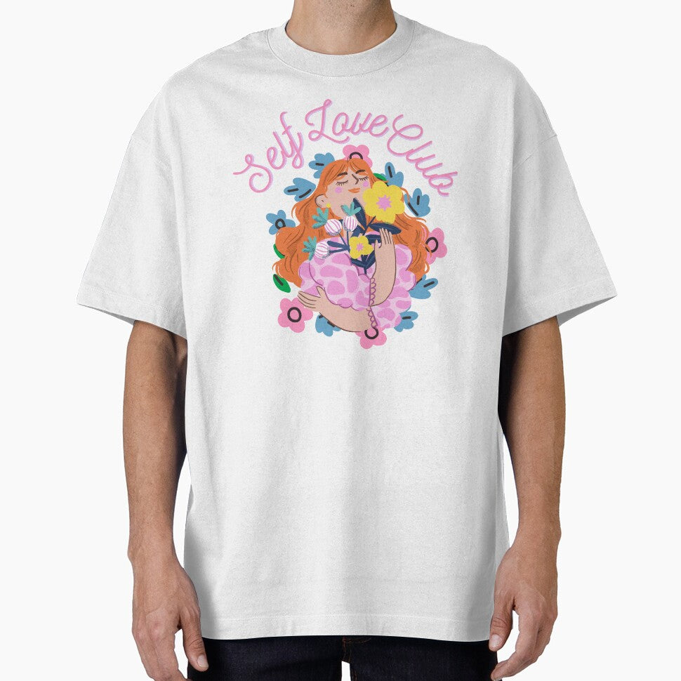 Self Love Club Illustration | Positive Mental Health Art | Cute Floral Girl Design by Wander & Whim Designs... (Image 1)