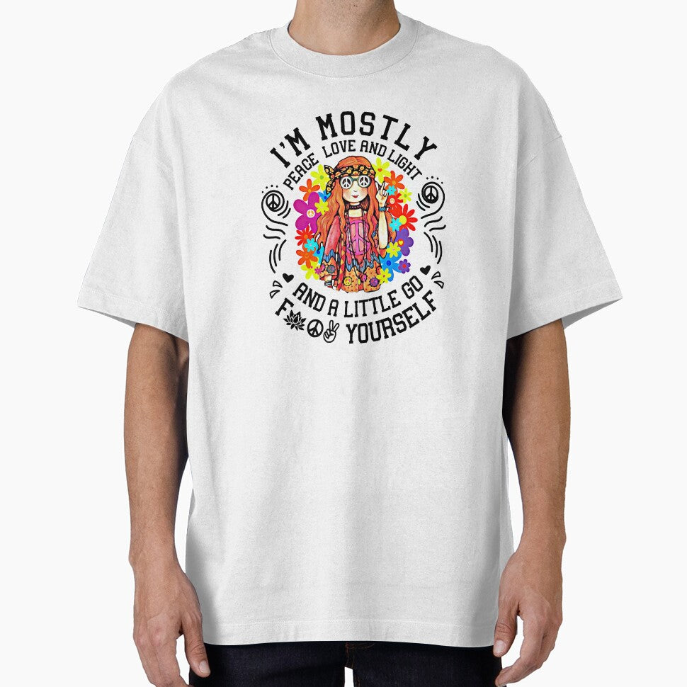 I'm Mostly Peace Love And Light Hippie Gifts- Hippie Shirts- Hippie Decor- Hippie Stickers by hustlagirl... (Image 1)