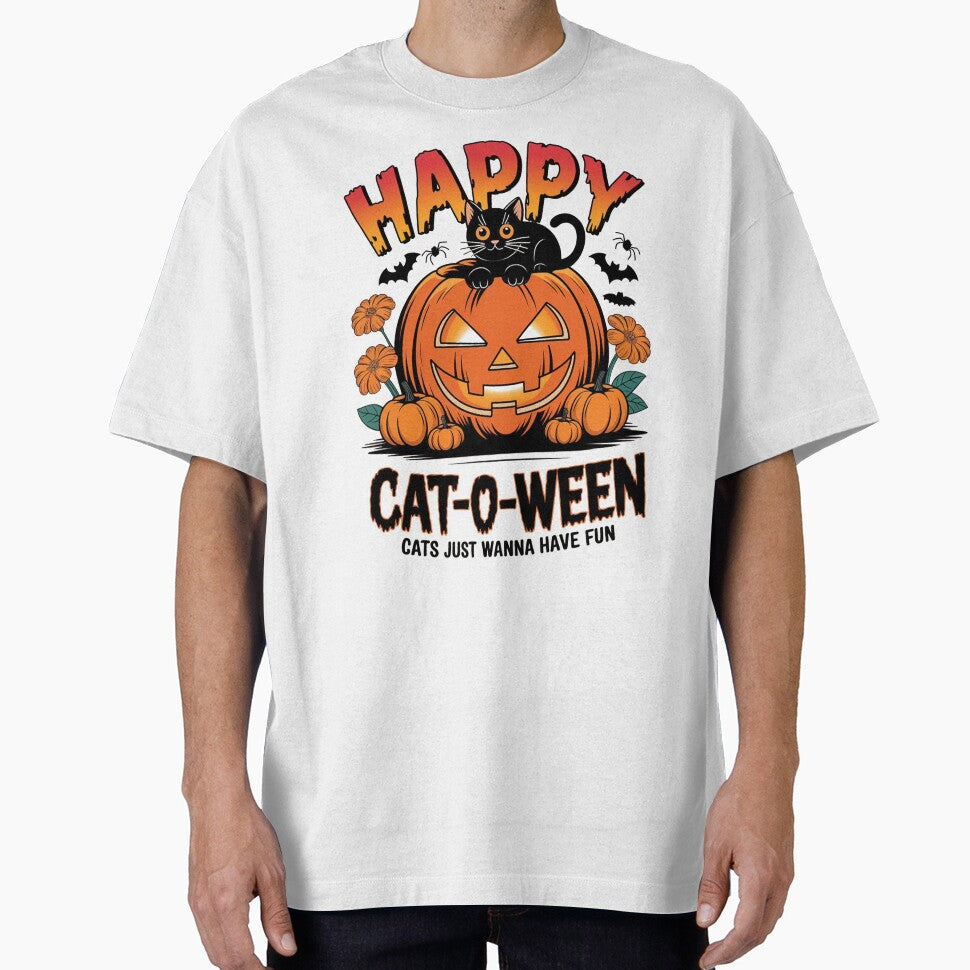 Happy Cat-O-Ween Halloween Black Cat and Pumpkin Design by ArtDesignStory T-Shirts, Hoodie, Sweatshirt (Image 1)