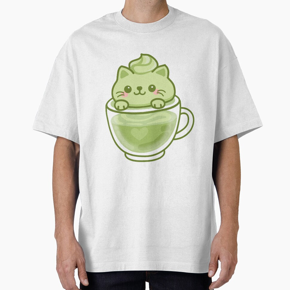 Kawaii Matcha Cat Latte – Cute Green Tea Sticker by LucaBolognese T-Shirts, Hoodie, Sweatshirt | BlankRebels.com (Image 1)