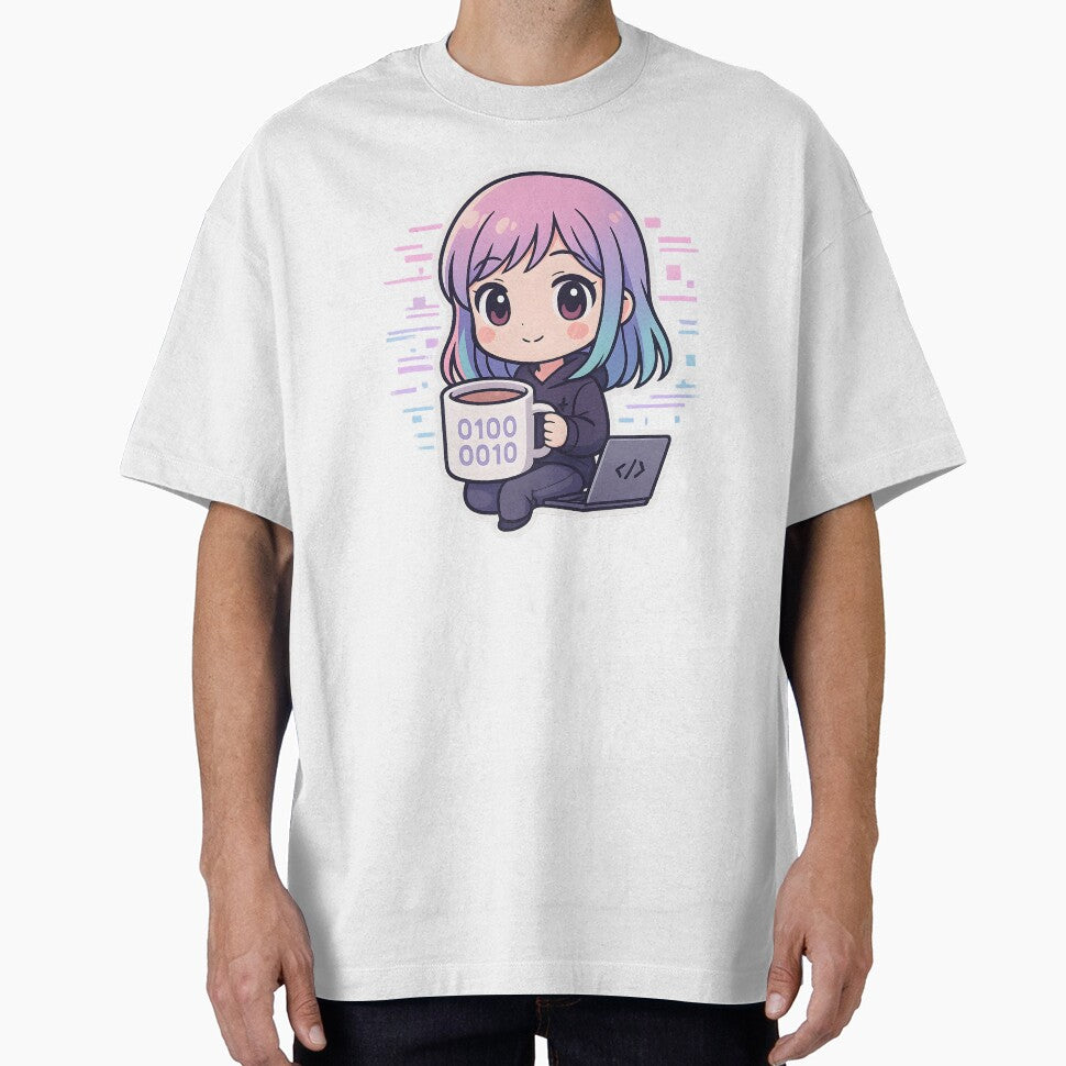 Chibi Coder Girl – Binary Coffee Break by Physics Lab T-Shirts, Hoodie, Sweatshirt | BlankRebels.com (Image 1)