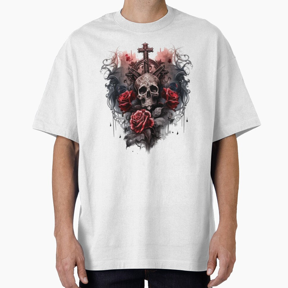 Romantic skull with his cross and his roses by Nickyvb T-Shirts, Hoodie, Sweatshirt | BlankRebels.com (Image 1)