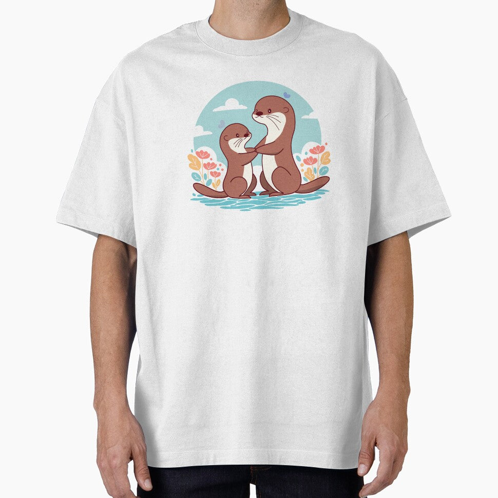 Cute Otters Holding Hands - Adorable Animal Couple by Łukasz Czajka T-Shirts, Hoodie, Sweatshirt | BlankRebels.com (Image 1)