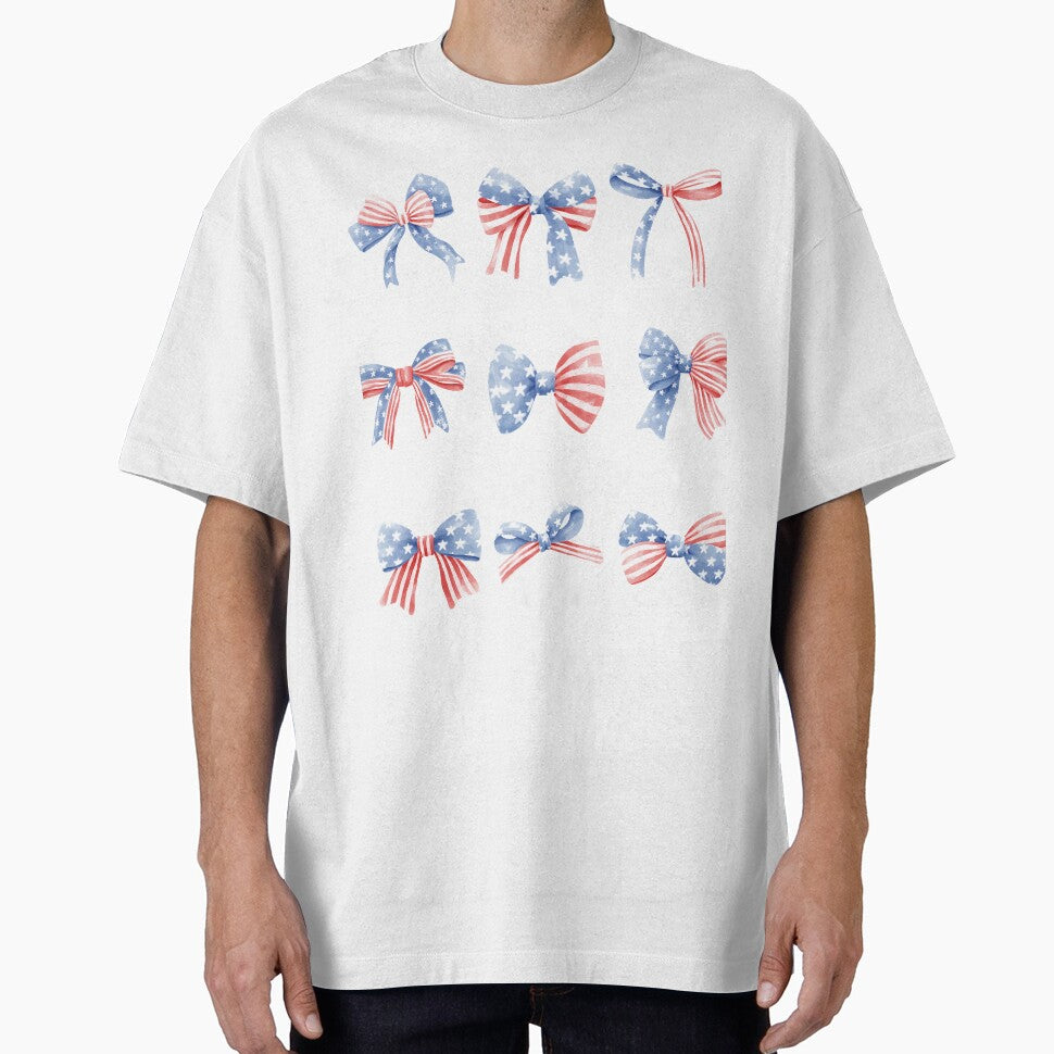 Coquette Bow American Tee | Independence Day Aesthetic Shirt | Gift for Her by desly-mode Hoodie, Sweatshirt (Image 1)