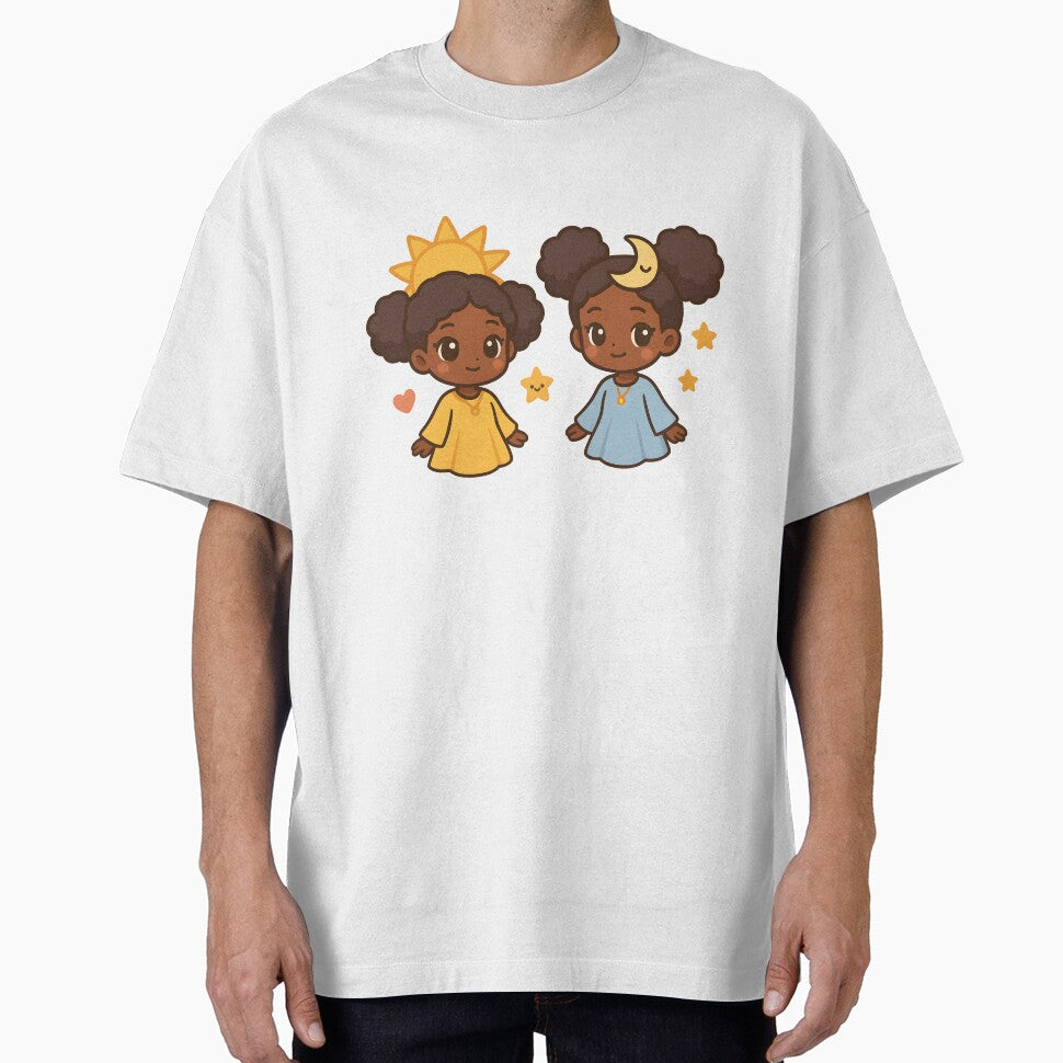 Kawaii Afro Sun and Moon Sisters | Cute Celestial Anime Art by OsasChild T-Shirts, Hoodie, Sweatshirt (Image 1)