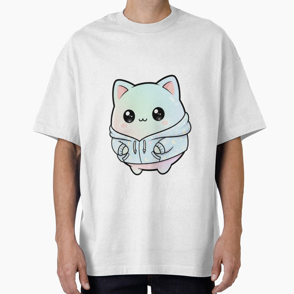 Cute Kawaii Hoodie Cat Illustration | Pastel Cartoon Kitty Clipart for Stickers, T-Shirts & POD Designs by... (Image 1)