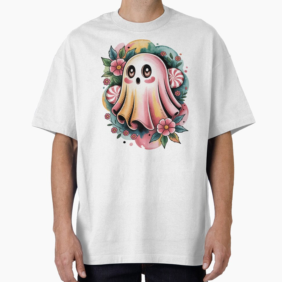 Retro Candy Spirit Ghost Shirt Pastel Tattoo Watercolor Tee, Vintage Whimsical Halloween-Inspired Unisex Tee,... (Image 1)