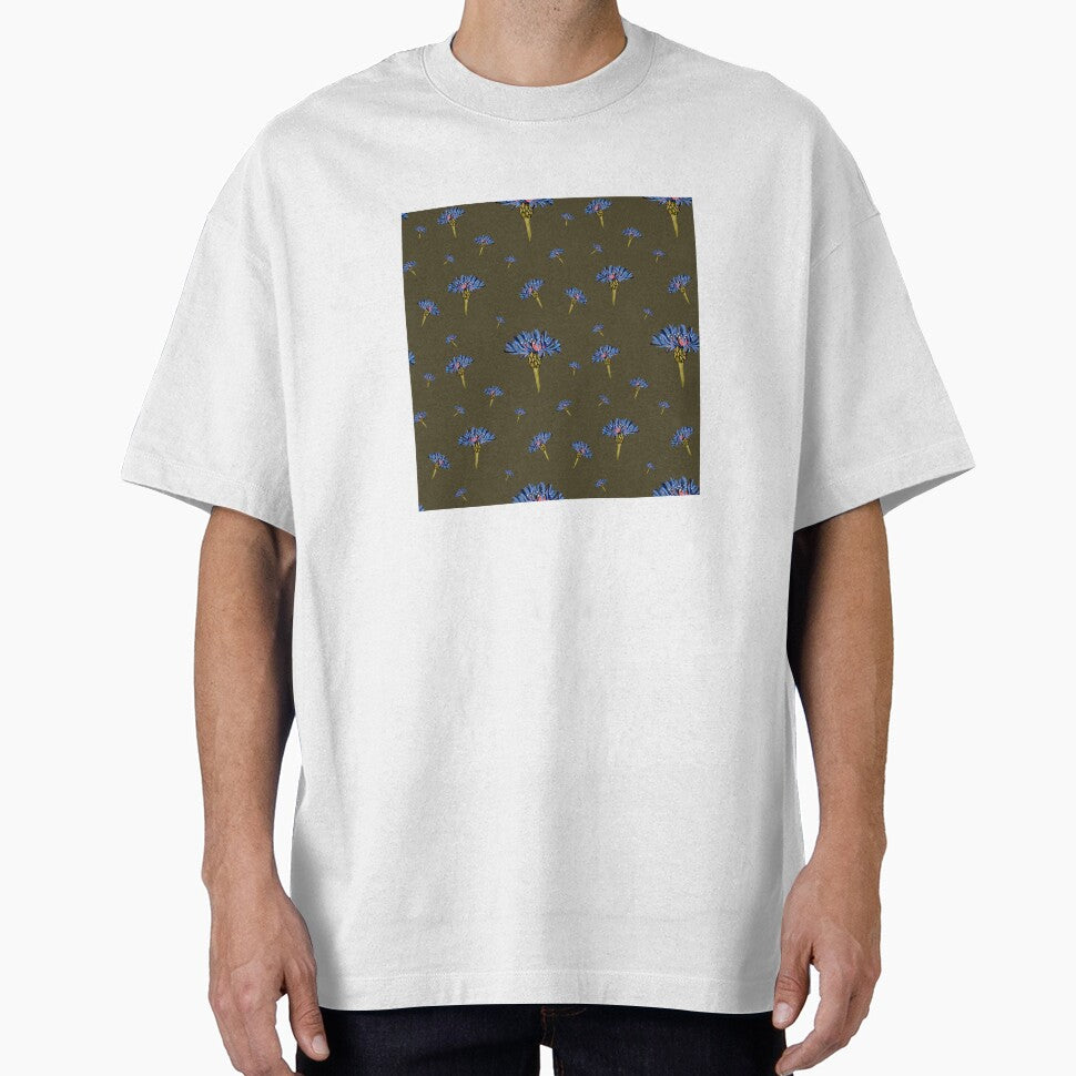 Flower blue violet pattern hand drawn watercolor green by Yana Mustafina | Boho Soulful Designs T-Shirts,... (Image 1)