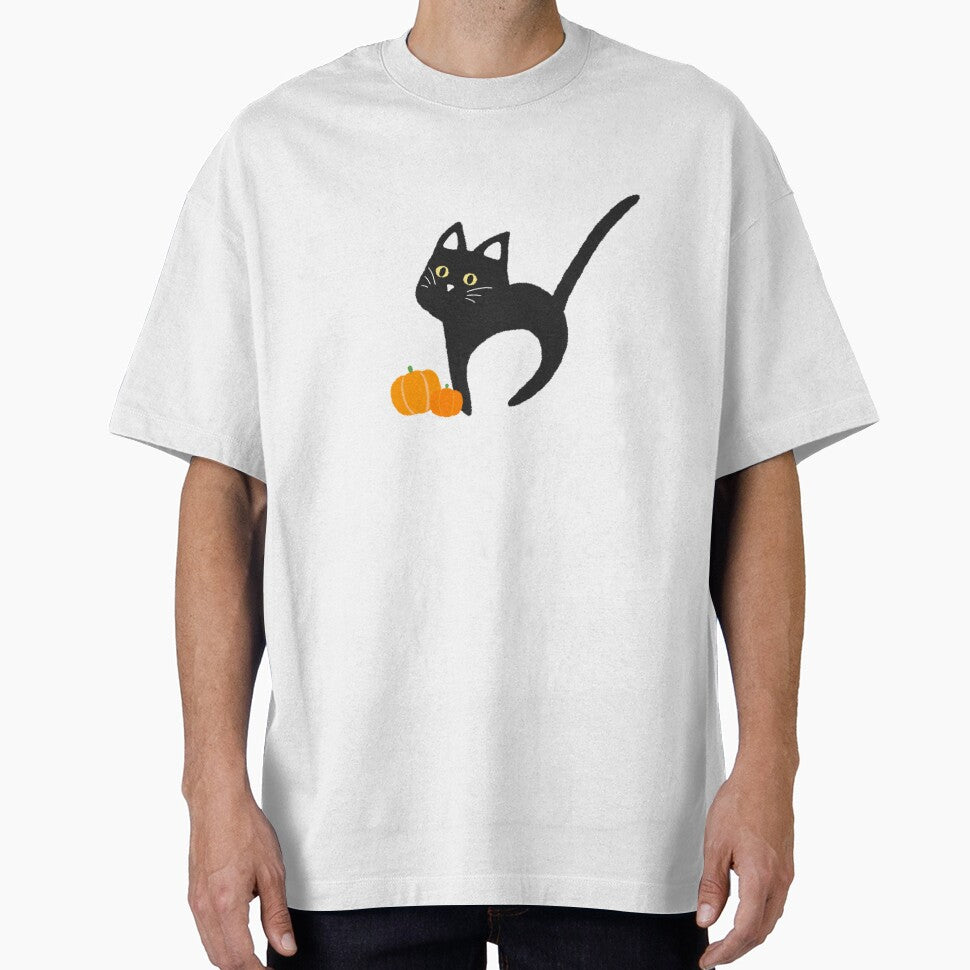 Halloween Black Cat with Pumpkin Cute Simple Aesthetic Art Logo by Marinaaa010 T-Shirts, Hoodie, Sweatshirt (Image 1)