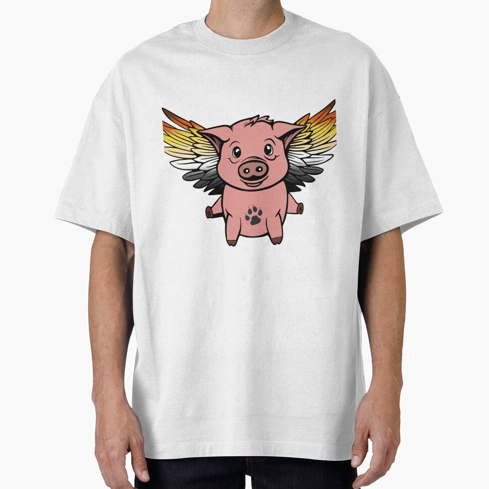 Cute Gay Bear Flying Pig with Pride Flag Wings, Kawaii Bear Flying Pig Design by Travelslightly T-Shirts,... (Image 1)