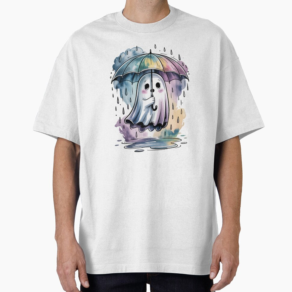 Rainy Day Ghost Shirt Watercolor Tattoo Tee, Cozy Umbrella Ghost Aesthetic Top Unisex Tee, Sweatshirt and... (Image 1)