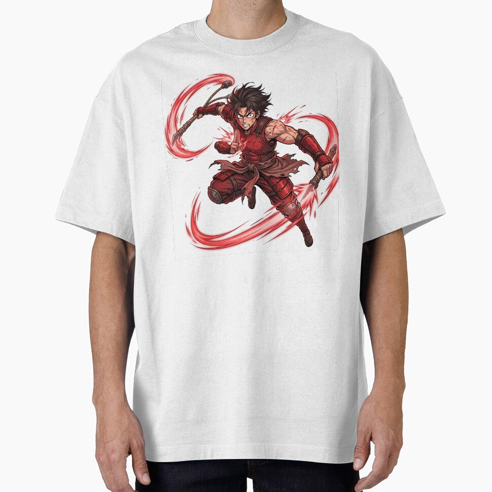 Red Energy Anime Ninja Warrior – Dynamic Martial Arts Action Art by AbstractAuraArt T-Shirts, Hoodie, Sweatshirt (Image 1)