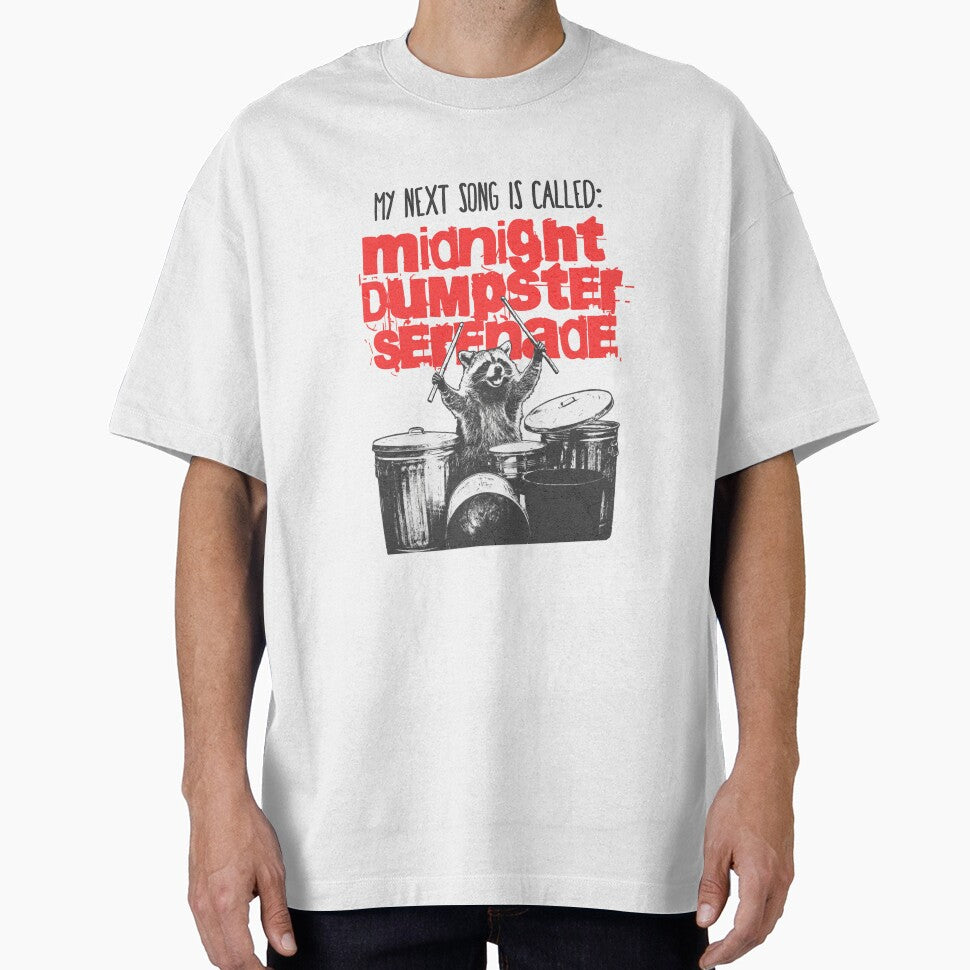 Funny Raccoon Music Meme – Midnight Dumpster Serenade Trash Panda Drummer Design by ikidyounot T-Shirts,... (Image 1)