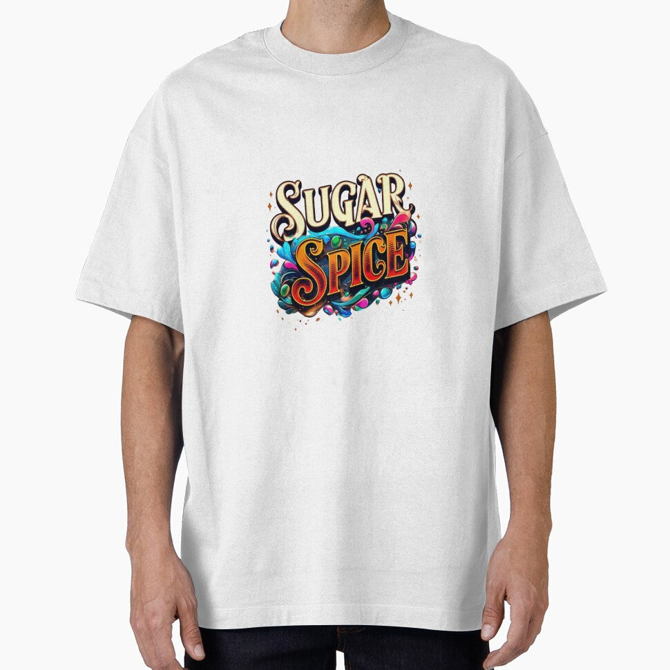 Sugar and Spice – Vibrant Typography Art with Colorful Swirls & Fantasy Aesthetic by IINSPIRA T-Shirts, Hoodie,... (Image 1)