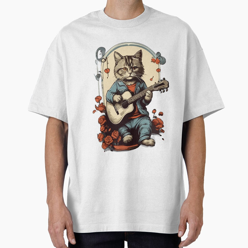 Cat playing a guitar vintage design by Mahamansour