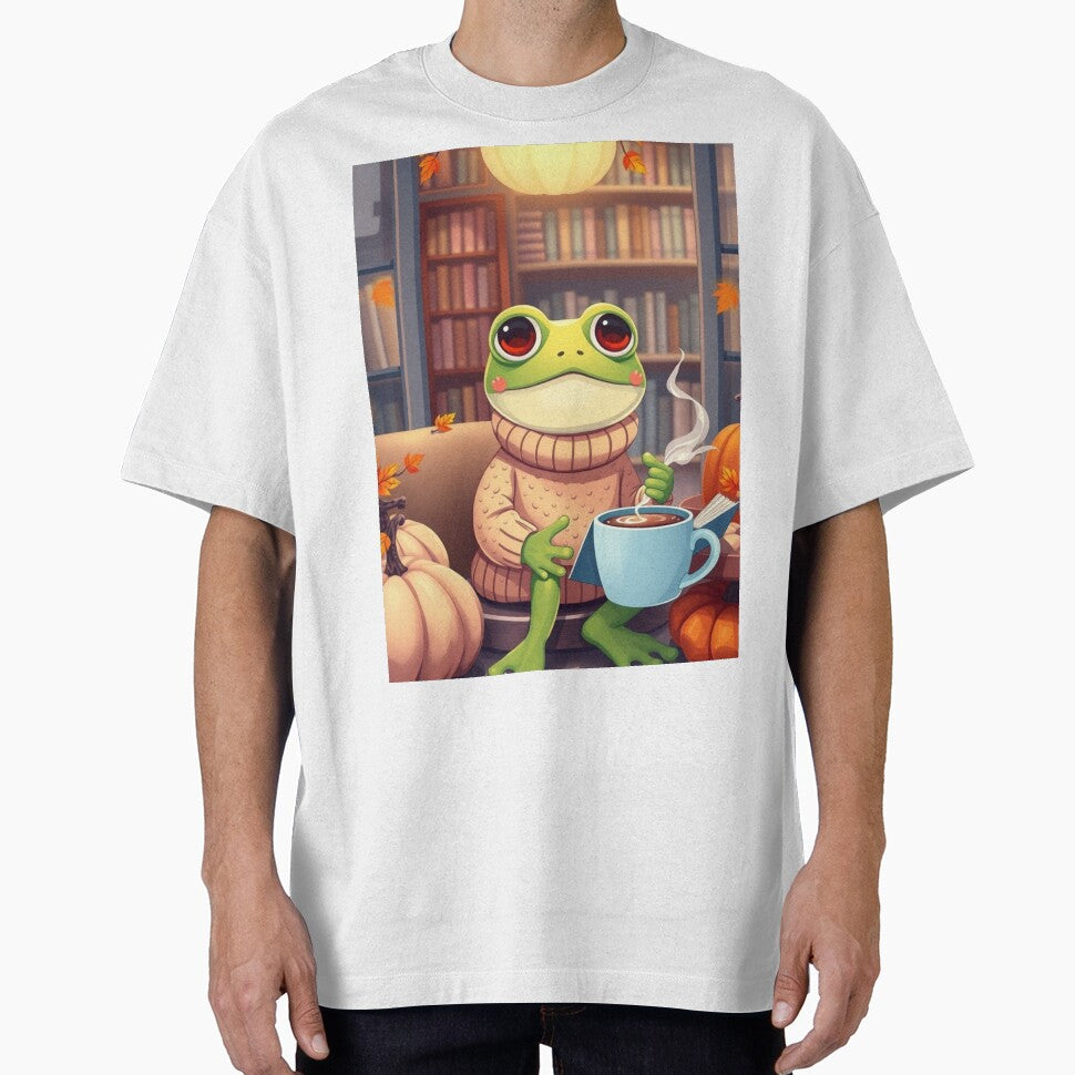 Cute Frog Reader T-Shirt | Cozy Fall Frog | Book Lover Aesthetic Tee by ArmaanArts Hoodie, Sweatshirt (Image 1)