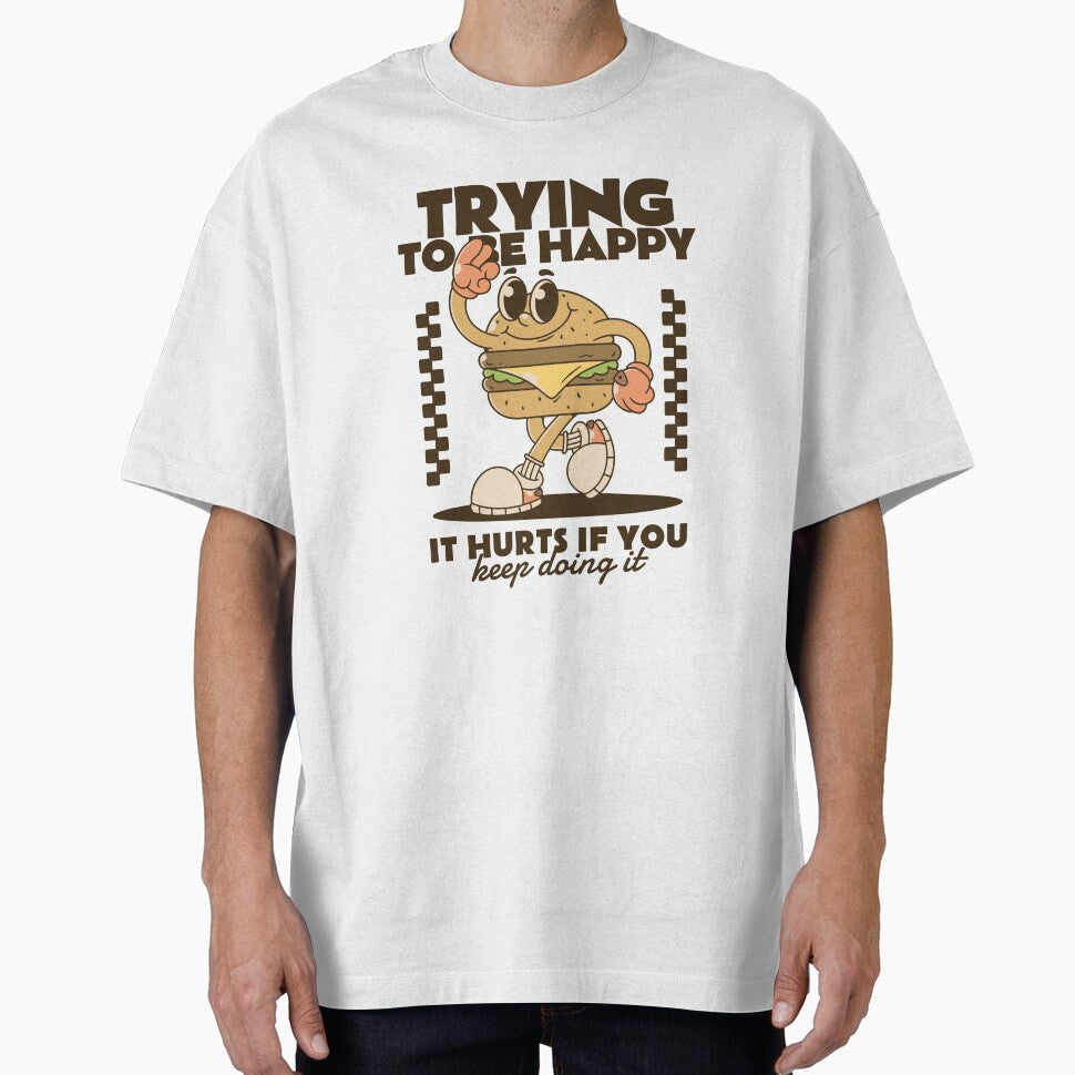 Trying to be happy. Burger mascot character by adipra T-Shirts, Hoodie, Sweatshirt | BlankRebels.com (Image 1)