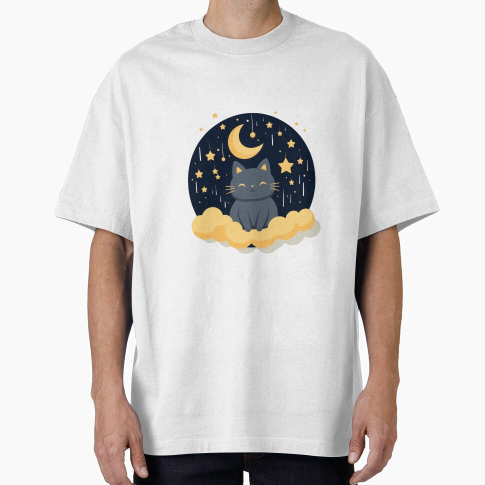 Cute Cat With Moon and Stars Aesthetic Kawaii Sticker by koalatyculture T-Shirts, Hoodie, Sweatshirt (Image 1)