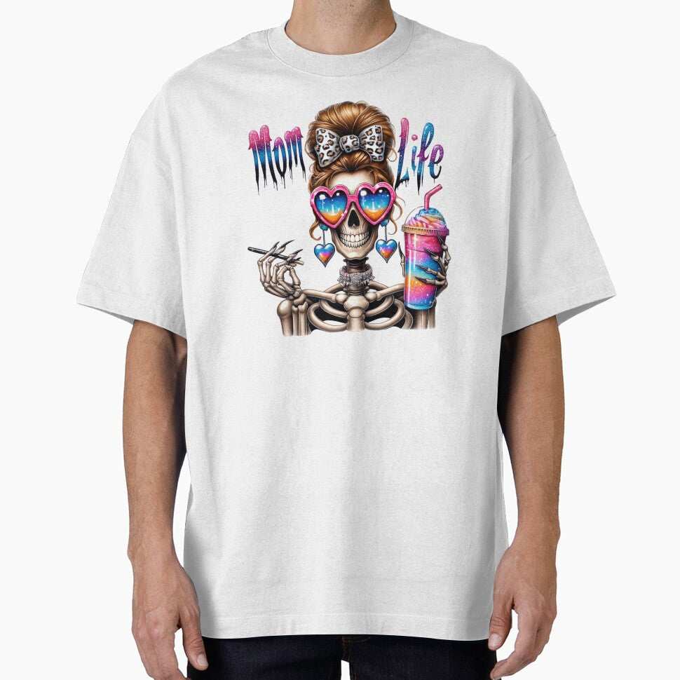 Mom Life Skeleton Coffee Art – Funny Cute Grim Mom Illustration by Lulunza T-Shirts, Hoodie, Sweatshirt (Image 1)