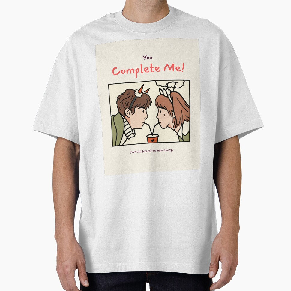 You Complete Me – Cute Romantic Couple Valentine Illustration by SheetalMourya T-Shirts, Hoodie, Sweatshirt (Image 1)