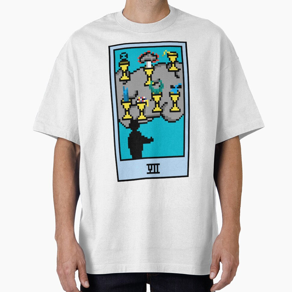 Wait, is this pixel art tarot? White - Minor Arcana 'Seven of Cups' (Design for T-shirt, stickers and other... (Image 1)