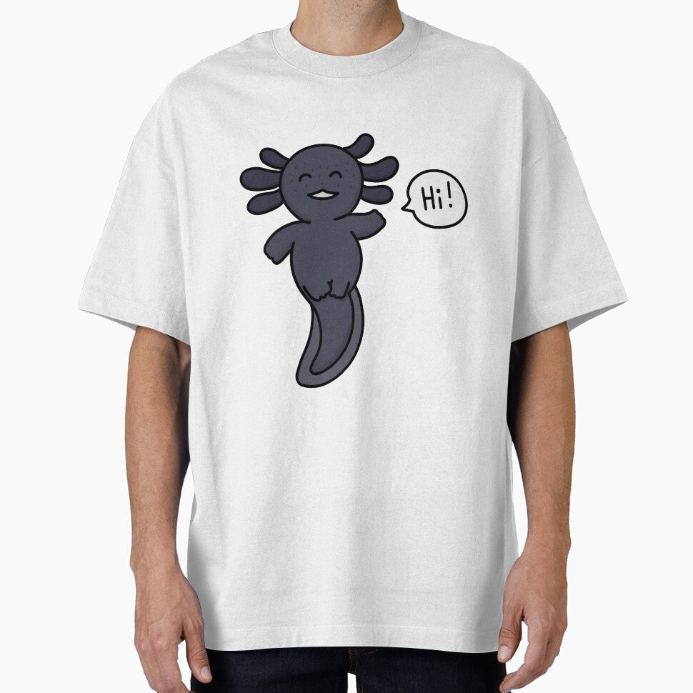 Melanoid axolotl (black axolotl) saying "Hi!" by Lucesco T-Shirts, Hoodie, Sweatshirt | BlankRebels.com (Image 1)
