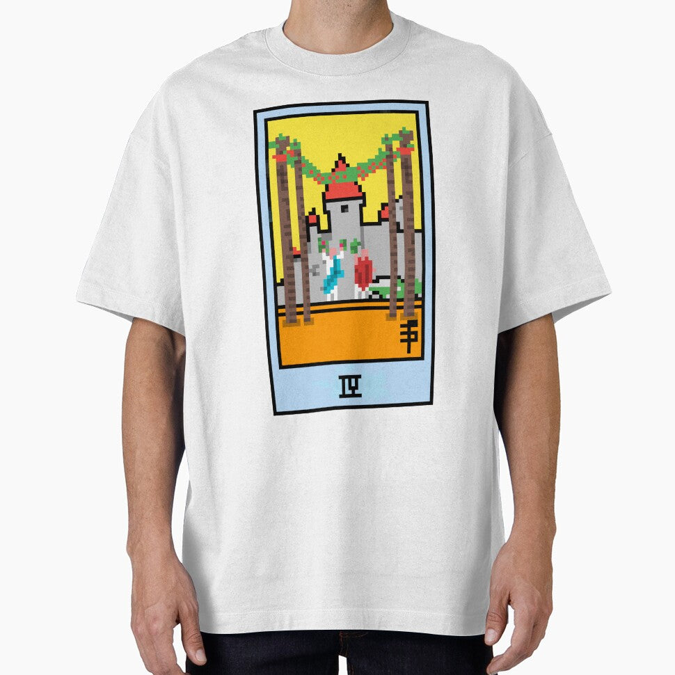 Wait, is this pixel art tarot? White - Minor Arcana 'Four of Wands' (Design for T-shirt, stickers and other... (Image 1)